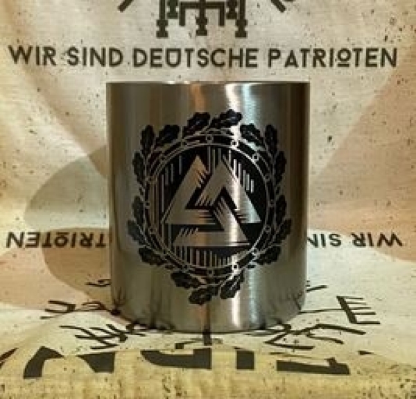 Edelstahltasse mit Karabinerhakengriff - Valknut