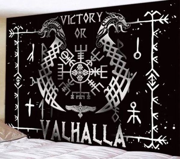 Wanddekoration - Tuch - Victory or Valhalla - schwarz/silber - 200x150cm