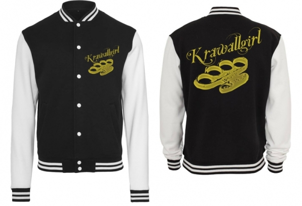 Frauen College Jacke - schwarz/weiß - Krawallgirl - gold