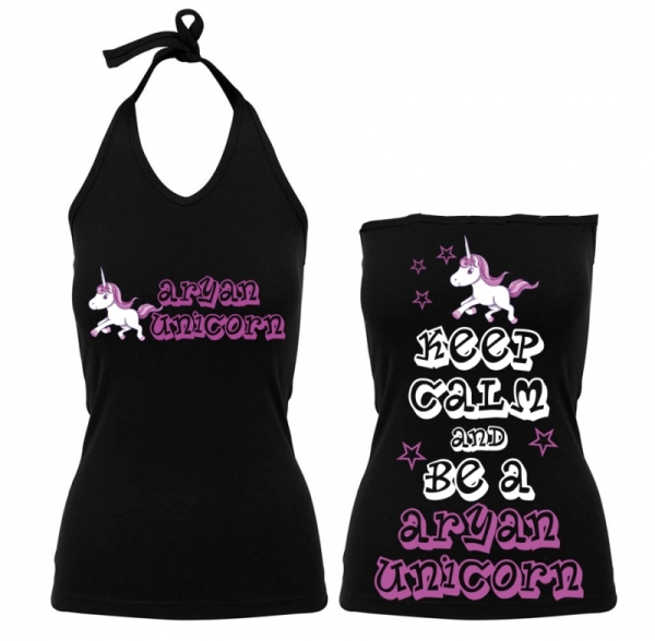 Frauen Neckholder Top - A. Unicorn - Motiv1 - schwarz